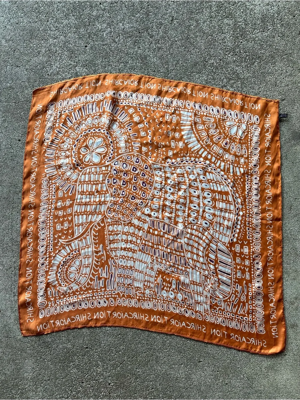 Elephant Folk Art Print Satin Scarf